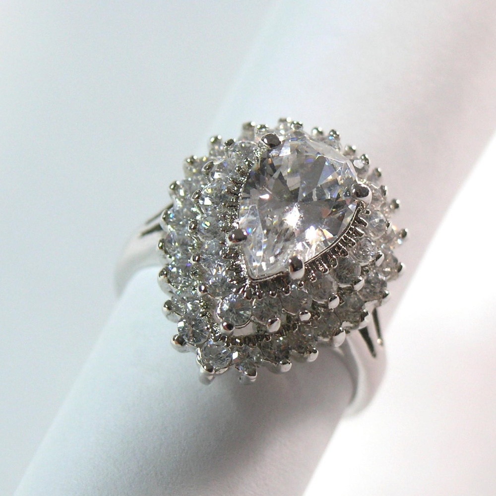 LINDENWOLD Vintage Cocktail Ring- 925 Sterling - Pear CZ w/ baguettes Size10 - Picture 12 of 12